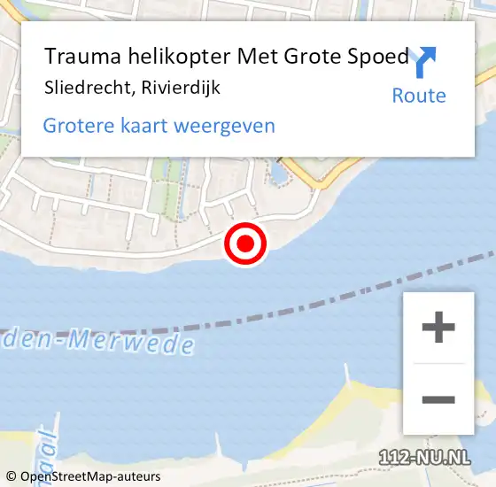 Locatie op kaart van de 112 melding: Trauma helikopter Met Grote Spoed Naar Sliedrecht, Rivierdijk op 18 juni 2023 00:36