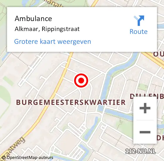 Locatie op kaart van de 112 melding: Ambulance Alkmaar, Rippingstraat op 18 juni 2023 00:41