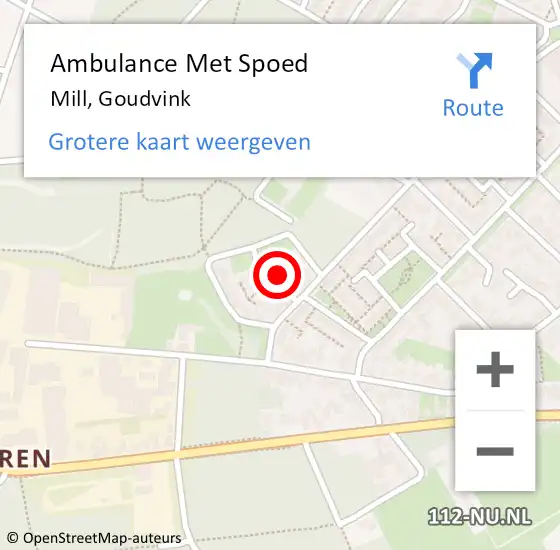 Locatie op kaart van de 112 melding: Ambulance Met Spoed Naar Mill, Goudvink op 29 augustus 2014 12:10