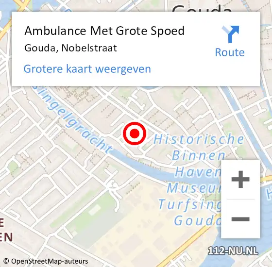Locatie op kaart van de 112 melding: Ambulance Met Grote Spoed Naar Gouda, Nobelstraat op 18 juni 2023 00:48
