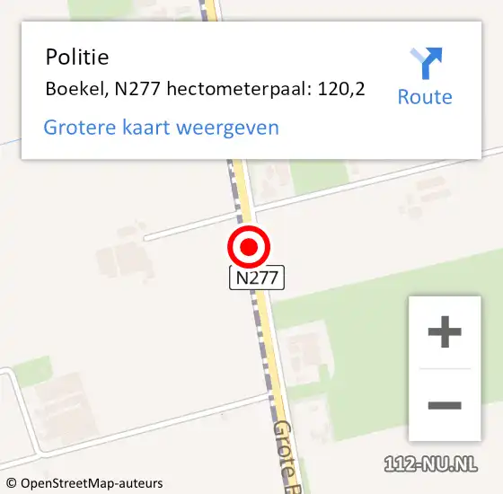 Locatie op kaart van de 112 melding: Politie Boekel, N277 hectometerpaal: 120,2 op 18 juni 2023 01:03
