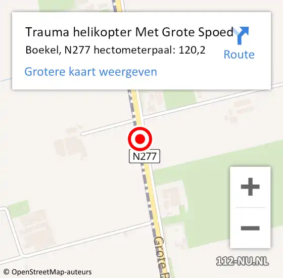 Locatie op kaart van de 112 melding: Trauma helikopter Met Grote Spoed Naar Boekel, N277 hectometerpaal: 120,2 op 18 juni 2023 01:04