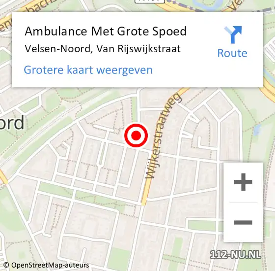 Locatie op kaart van de 112 melding: Ambulance Met Grote Spoed Naar Velsen-Noord, Van Rijswijkstraat op 18 juni 2023 02:28