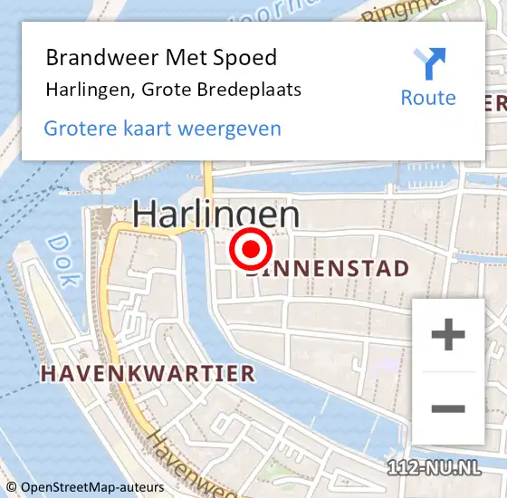 Locatie op kaart van de 112 melding: Brandweer Met Spoed Naar Harlingen, Grote Bredeplaats op 18 juni 2023 03:59