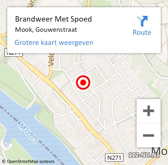 Locatie op kaart van de 112 melding: Brandweer Met Spoed Naar Mook, Gouwenstraat op 18 juni 2023 04:03