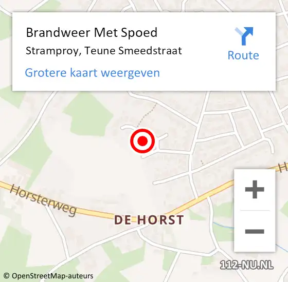 Locatie op kaart van de 112 melding: Brandweer Met Spoed Naar Stramproy, Teune Smeedstraat op 18 juni 2023 04:44