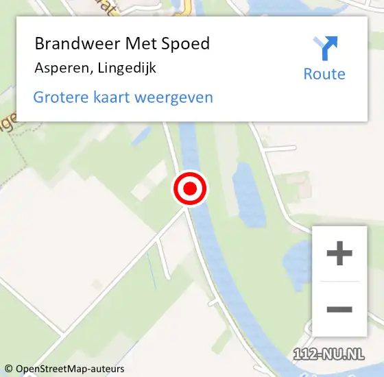 Locatie op kaart van de 112 melding: Brandweer Met Spoed Naar Asperen, Lingedijk op 18 juni 2023 05:53