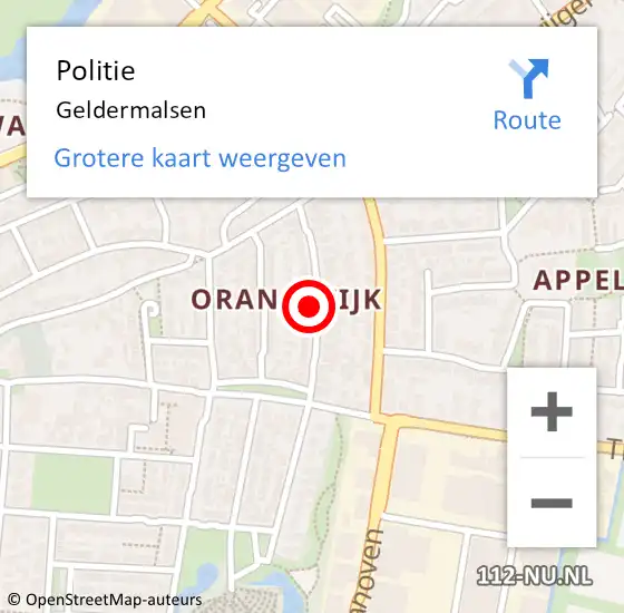 Locatie op kaart van de 112 melding: Politie Geldermalsen op 18 juni 2023 06:30