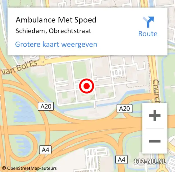 Locatie op kaart van de 112 melding: Ambulance Met Spoed Naar Schiedam, Obrechtstraat op 18 juni 2023 07:03