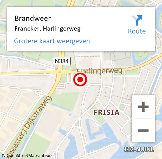 Locatie op kaart van de 112 melding: Brandweer Franeker, Harlingerweg op 18 juni 2023 07:28