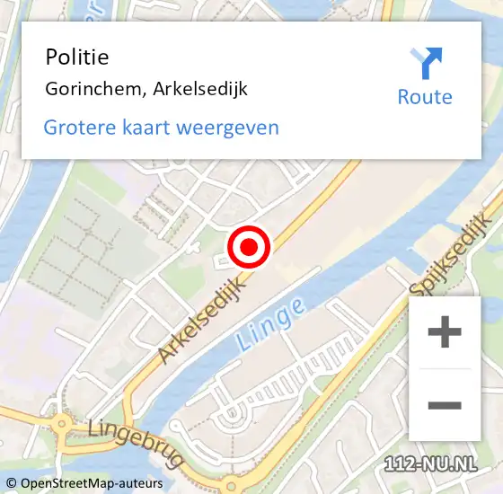 Locatie op kaart van de 112 melding: Politie Gorinchem, Arkelsedijk op 18 juni 2023 07:42