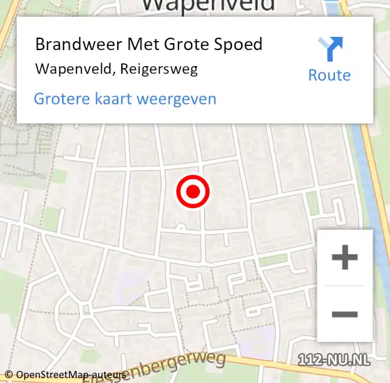 Locatie op kaart van de 112 melding: Brandweer Met Grote Spoed Naar Wapenveld, Reigersweg op 18 juni 2023 07:52