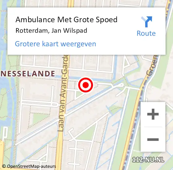 Locatie op kaart van de 112 melding: Ambulance Met Grote Spoed Naar Rotterdam, Jan Wilspad op 18 juni 2023 07:53