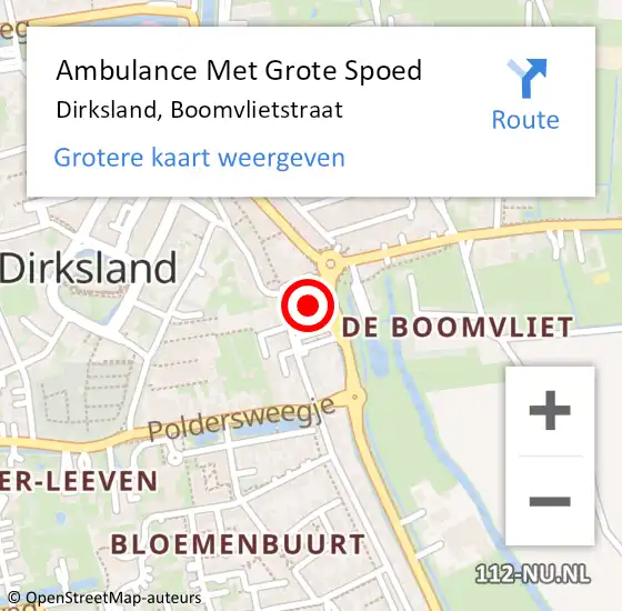 Locatie op kaart van de 112 melding: Ambulance Met Grote Spoed Naar Dirksland, Boomvlietstraat op 18 juni 2023 08:12