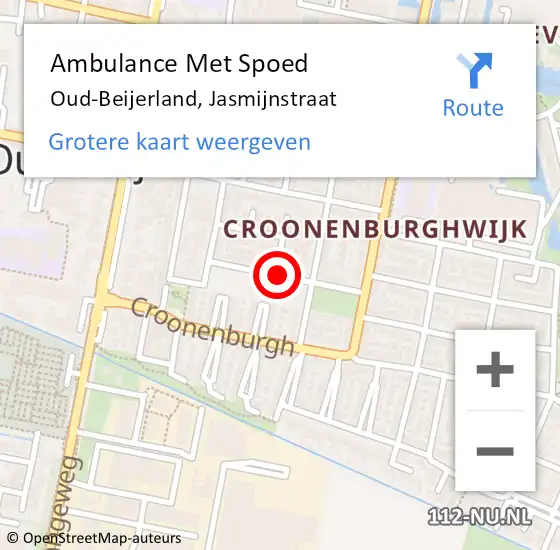 Locatie op kaart van de 112 melding: Ambulance Met Spoed Naar Oud-Beijerland, Jasmijnstraat op 18 juni 2023 08:21