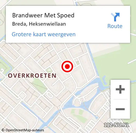 Locatie op kaart van de 112 melding: Brandweer Met Spoed Naar Breda, Heksenwiellaan op 18 juni 2023 08:48