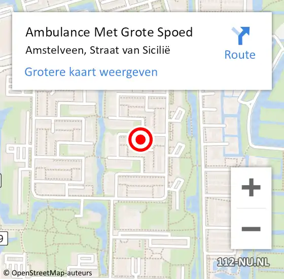 Locatie op kaart van de 112 melding: Ambulance Met Grote Spoed Naar Amstelveen, Straat van Sicilië op 18 juni 2023 08:54