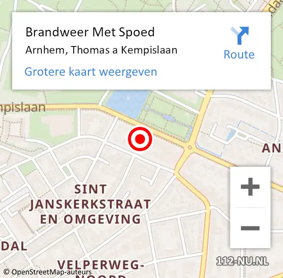 Locatie op kaart van de 112 melding: Brandweer Met Spoed Naar Arnhem, Thomas a Kempislaan op 18 juni 2023 08:59