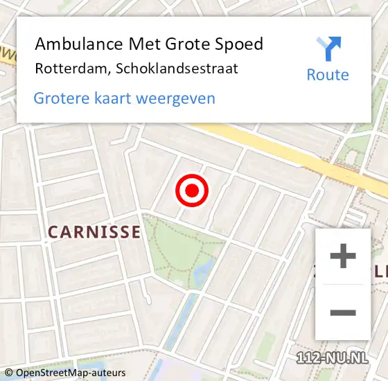 Locatie op kaart van de 112 melding: Ambulance Met Grote Spoed Naar Rotterdam, Schoklandsestraat op 18 juni 2023 09:44