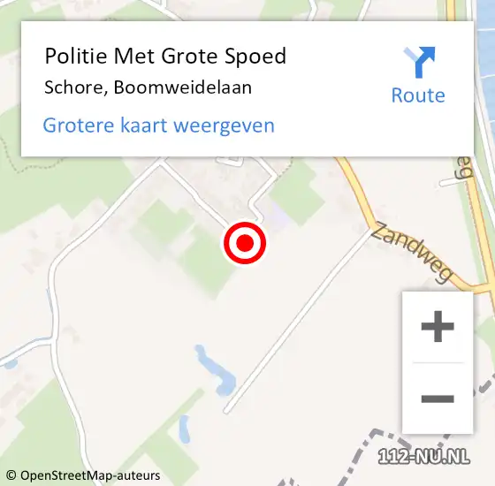 Locatie op kaart van de 112 melding: Politie Met Grote Spoed Naar Schore, Boomweidelaan op 18 juni 2023 09:44
