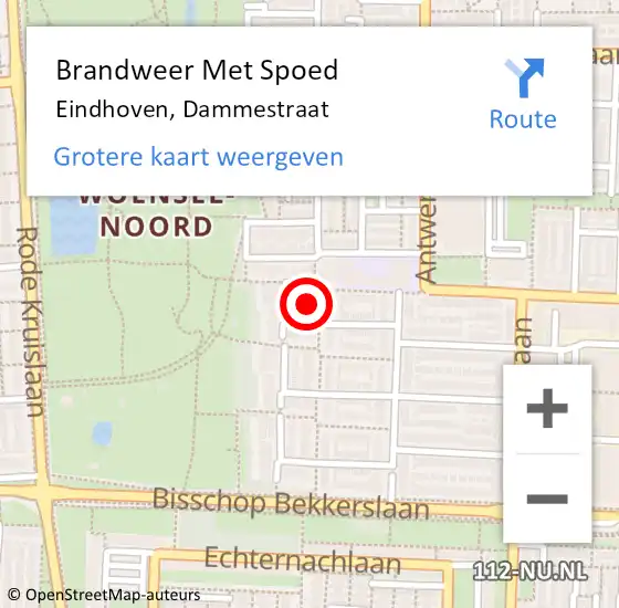 Locatie op kaart van de 112 melding: Brandweer Met Spoed Naar Eindhoven, Dammestraat op 18 juni 2023 10:05