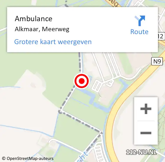 Locatie op kaart van de 112 melding: Ambulance Alkmaar, Meerweg op 18 juni 2023 10:51