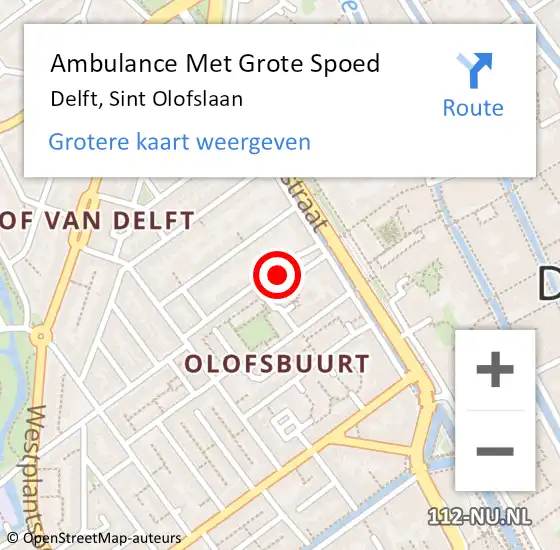 Locatie op kaart van de 112 melding: Ambulance Met Grote Spoed Naar Delft, Sint Olofslaan op 18 juni 2023 11:03