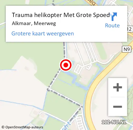 Locatie op kaart van de 112 melding: Trauma helikopter Met Grote Spoed Naar Alkmaar, Meerweg op 18 juni 2023 11:08