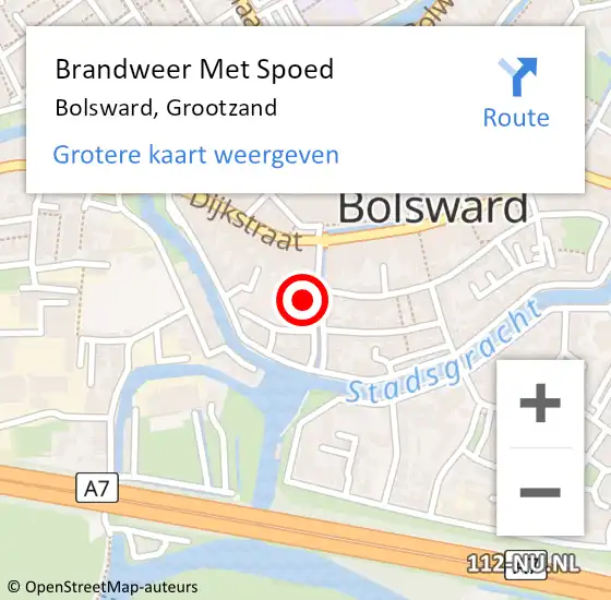 Locatie op kaart van de 112 melding: Brandweer Met Spoed Naar Bolsward, Grootzand op 18 juni 2023 11:14