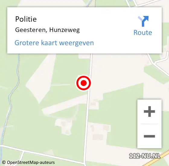 Locatie op kaart van de 112 melding: Politie Geesteren, Hunzeweg op 18 juni 2023 11:34