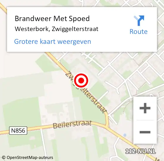 Locatie op kaart van de 112 melding: Brandweer Met Spoed Naar Westerbork, Zwiggelterstraat op 18 juni 2023 11:38