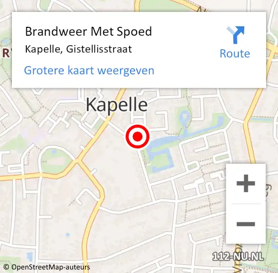 Locatie op kaart van de 112 melding: Brandweer Met Spoed Naar Kapelle, Gistellisstraat op 18 juni 2023 11:45