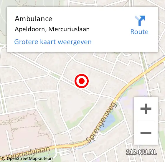 Locatie op kaart van de 112 melding: Ambulance Apeldoorn, Mercuriuslaan op 18 juni 2023 11:56