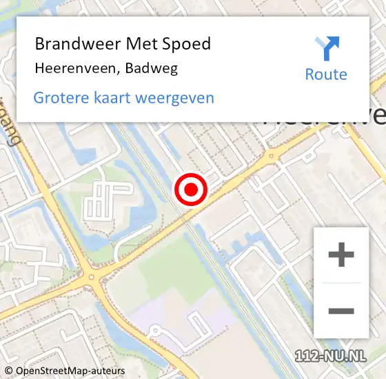 Locatie op kaart van de 112 melding: Brandweer Met Spoed Naar Heerenveen, Badweg op 18 juni 2023 13:09