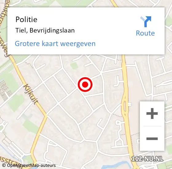 Locatie op kaart van de 112 melding: Politie Tiel, Bevrijdingslaan op 18 juni 2023 13:23