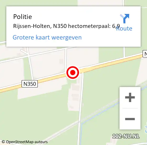 Locatie op kaart van de 112 melding: Politie Rijssen-Holten, N350 hectometerpaal: 6,9 op 18 juni 2023 13:31