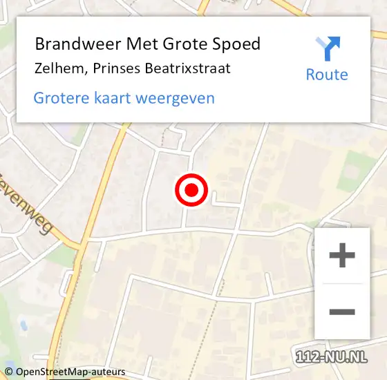 Locatie op kaart van de 112 melding: Brandweer Met Grote Spoed Naar Zelhem, Prinses Beatrixstraat op 18 juni 2023 13:34