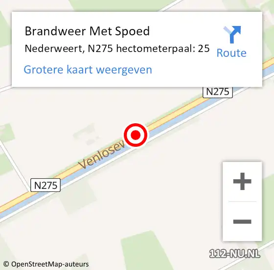 Locatie op kaart van de 112 melding: Brandweer Met Spoed Naar Nederweert, N275 hectometerpaal: 25 op 18 juni 2023 13:37