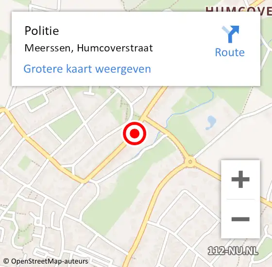 Locatie op kaart van de 112 melding: Politie Meerssen, Humcoverstraat op 18 juni 2023 13:37