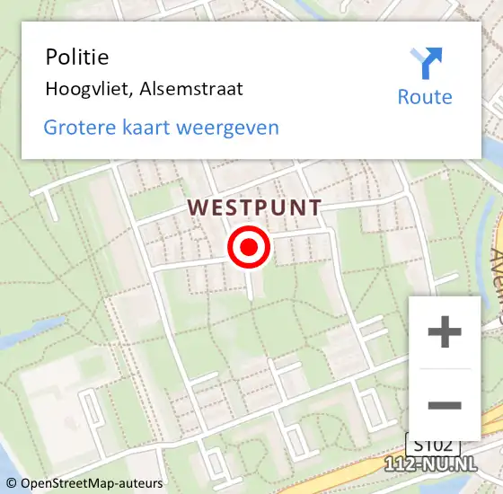 Locatie op kaart van de 112 melding: Politie Hoogvliet, Alsemstraat op 18 juni 2023 13:38