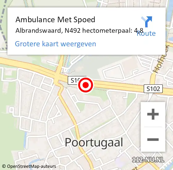 Locatie op kaart van de 112 melding: Ambulance Met Spoed Naar Albrandswaard, N492 hectometerpaal: 4,8 op 18 juni 2023 14:20