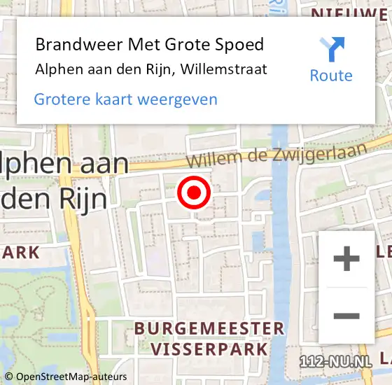 Locatie op kaart van de 112 melding: Brandweer Met Grote Spoed Naar Alphen aan den Rijn, Willemstraat op 18 juni 2023 14:29