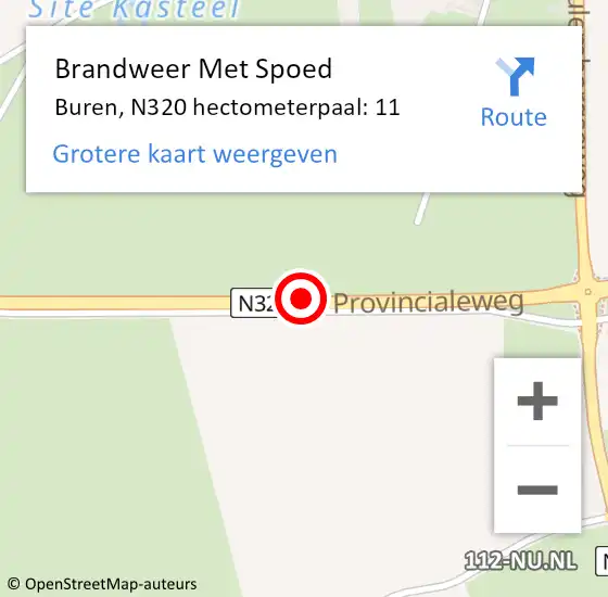 Locatie op kaart van de 112 melding: Brandweer Met Spoed Naar Buren, N320 hectometerpaal: 11 op 18 juni 2023 14:41