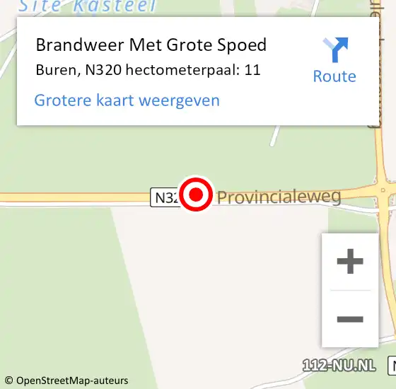 Locatie op kaart van de 112 melding: Brandweer Met Grote Spoed Naar Buren, N320 hectometerpaal: 11 op 18 juni 2023 14:43