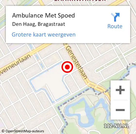 Locatie op kaart van de 112 melding: Ambulance Met Spoed Naar Den Haag, Bragastraat op 18 juni 2023 15:02