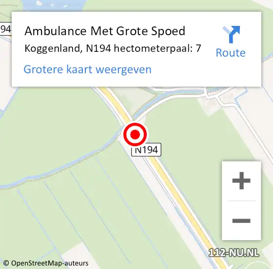 Locatie op kaart van de 112 melding: Ambulance Met Grote Spoed Naar Koggenland, N194 hectometerpaal: 7 op 18 juni 2023 15:07