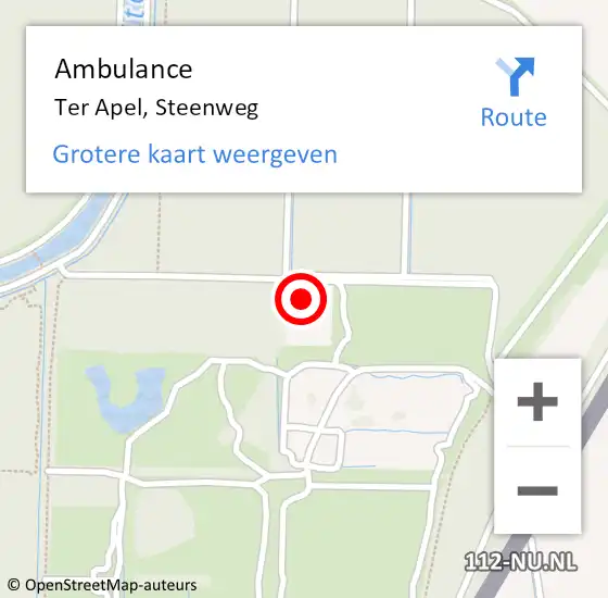 Locatie op kaart van de 112 melding: Ambulance Ter Apel, Steenweg op 18 juni 2023 15:26