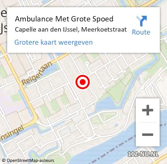 Locatie op kaart van de 112 melding: Ambulance Met Grote Spoed Naar Capelle aan den IJssel, Meerkoetstraat op 18 juni 2023 15:27