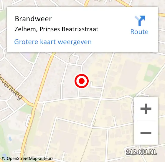 Locatie op kaart van de 112 melding: Brandweer Zelhem, Prinses Beatrixstraat op 18 juni 2023 15:27