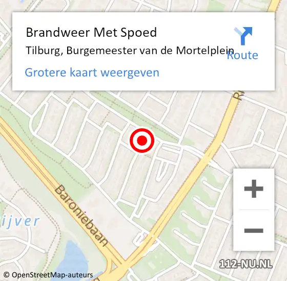 Locatie op kaart van de 112 melding: Brandweer Met Spoed Naar Tilburg, Burgemeester van de Mortelplein op 18 juni 2023 15:31